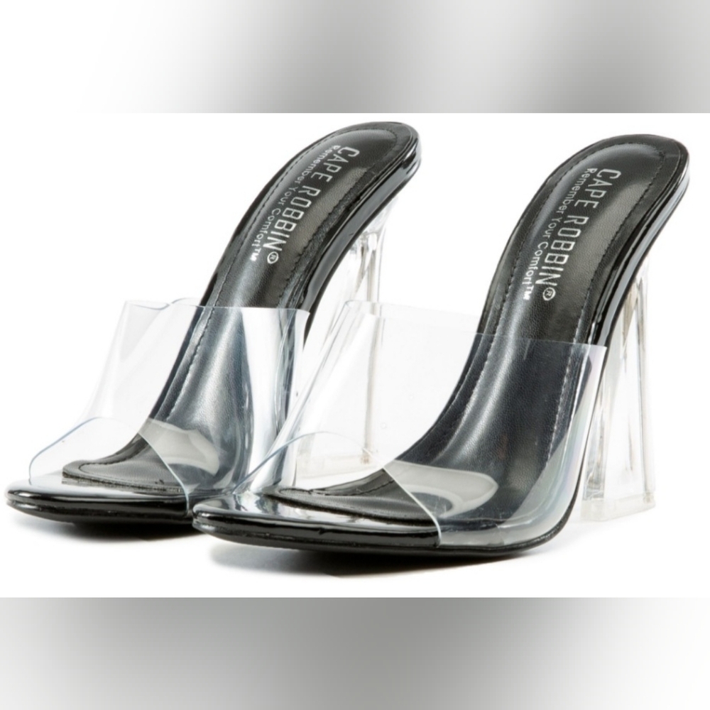 Cape Robbin VIKKI Black with Clear Heels And Straps